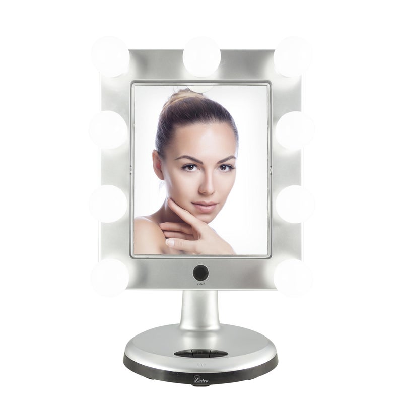 Zadro Melrose LED Variable 3-Color Lighted Dual-Sided 5X/1X Magnification Bluetooth Vanity Beauty Makeup Hollywood-Style Mirror, Satin Nickel - Image 1